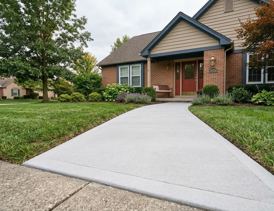 Professionally installed brushed concrete walkway in Washington County