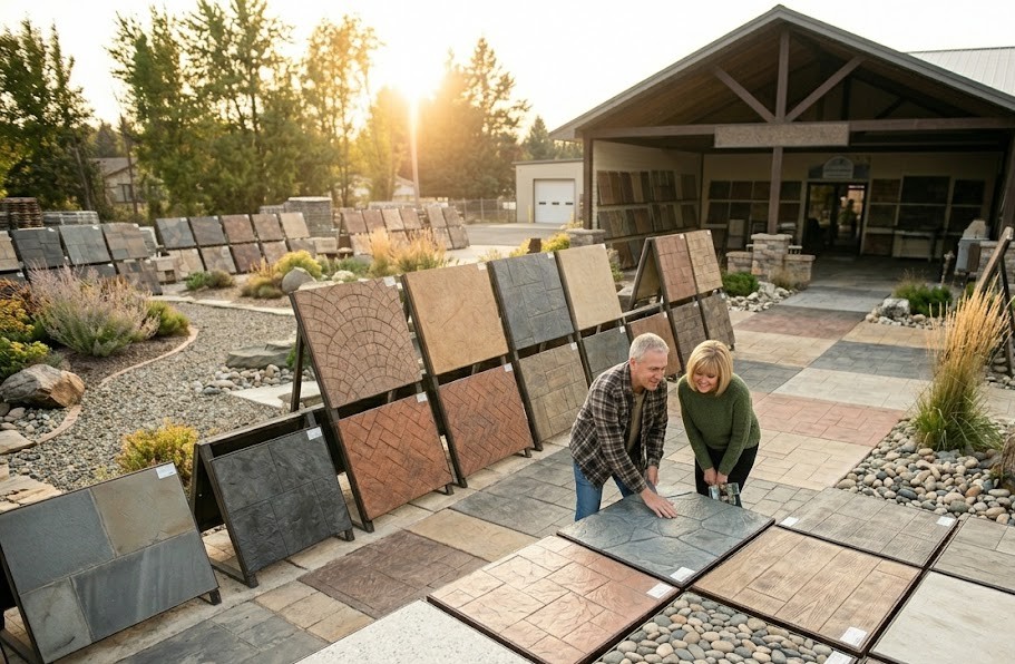 Completed stamped concrete patio project finish samples in Washington County